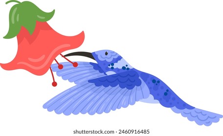 Colibrí Con Ilustración vectorial De Flores