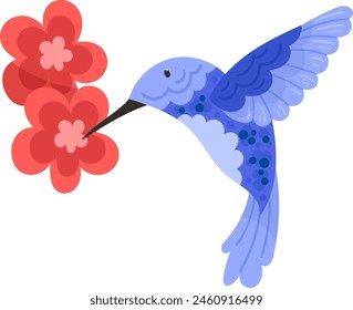 Hummingbird With Flower Vector Illustration