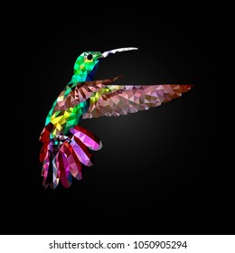 Hummingbird and flower vector polygon geometric.Abstract bird design symbol nature triangle graphic. Vector EPS.