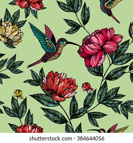 Hummingbird with flowers pattern