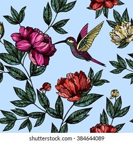 Hummingbird with flowers pattern