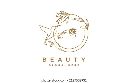 hummingbird with flowers symbol logo design	