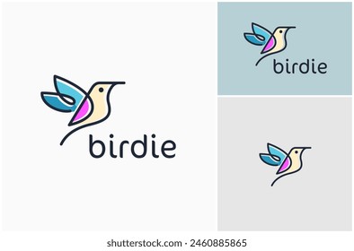 Hummingbird Flying Bird Abstract One Line Art Creative Colorful Vector Logo Design Illustration