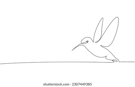 Hummingbird is flying. Continuous line one drawing. Vector illustration. Simple line illustration.