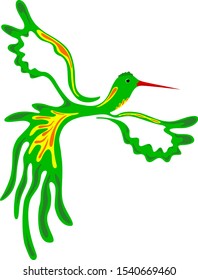 Hummingbird. Flying decorative bird. Vector drawing.