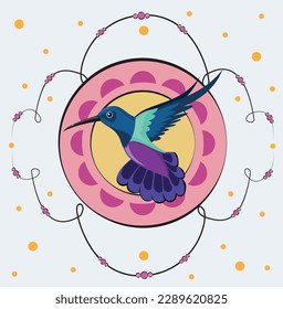 Hummingbird flying with dots background