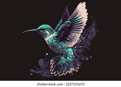 Hummingbird flying isolated at black background