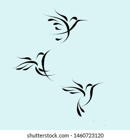 Hummingbird  flying symbol with brushwork style