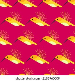 hummingbird geometric seamless pattern. red background