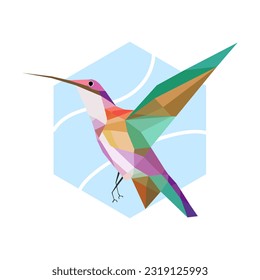 Un colibrí en la ilustración del vector de forma geométrica. Ilustración poligonal de aves.