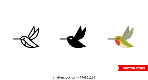 Icono de Hummingbird de 3 tipos: color, blanco y negro, contorno. Símbolo vectorial aislado.