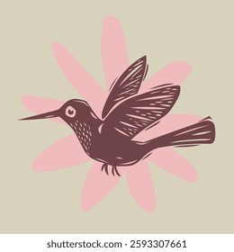 Hummingbird icon design template. Bird with flower. For logo, print, pattern, stamp. Vector illustration.