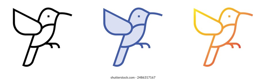icono de colibrí. Diseño de estilo de relleno lineal, azul y degradado aislado sobre fondo blanco