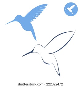 Hummingbird. Icon set. Flying birds on white background. Vector illustration EPS10