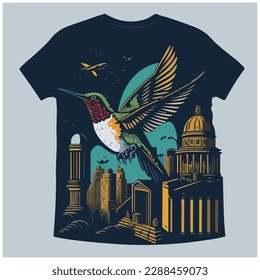 hummingbird illustration vector image for t-shirt design