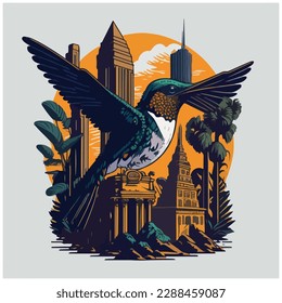 hummingbird illustration vector image for t-shirt design