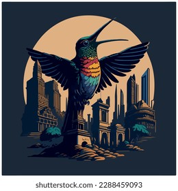hummingbird illustration vector image for t-shirt design