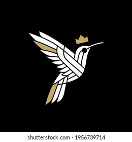 hummingbird king crown logo vector icon illustration