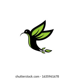 Hummingbird leaf wings icon logo design – elegant bird silhouette with nature-inspired foliage wings, perfect for eco-friendly brand, wellness spa, organic products, beauty salon