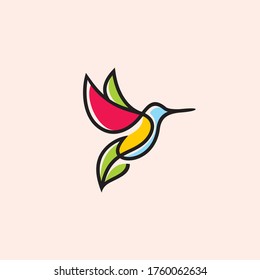 colibrí con diseño de icono del logotipo de hojas, 
logotipo sencillo, colorido y elegante para su empresa