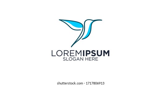 Hummingbird line art logo design templates