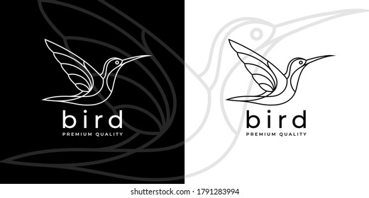 Hummingbird line icon template. Modern linear bird logo concept. Spring beauty brand identity illustration. Beautiful minimalist nature label vector design.