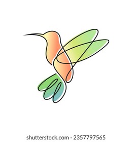 Hummingbird line Symbol Vorlage. Modernes lineares Vogel-Logo-Konzept. Frühlingsmarken-Identitätsgrafik. Schönes minimalistisches Naturetikett, Vektordesign.