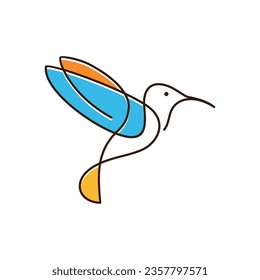 Hummingbird line Symbol Vorlage. Modernes lineares Vogel-Logo-Konzept. Frühlingsmarken-Identitätsgrafik. Schönes minimalistisches Naturetikett, Vektordesign.