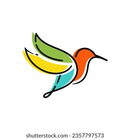 Hummingbird line Symbol Vorlage. Modernes lineares Vogel-Logo-Konzept. Frühlingsmarken-Identitätsgrafik. Schönes minimalistisches Naturetikett, Vektordesign.