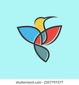 Hummingbird line Symbol Vorlage. Modernes lineares Vogel-Logo-Konzept. Frühlingsmarken-Identitätsgrafik. Schönes minimalistisches Naturetikett, Vektordesign.