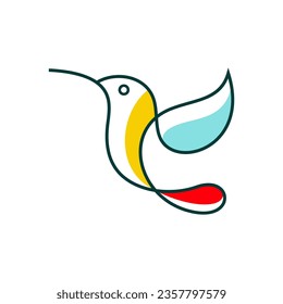 Hummingbird line Symbol Vorlage. Modernes lineares Vogel-Logo-Konzept. Frühlingsmarken-Identitätsgrafik. Schönes minimalistisches Naturetikett, Vektordesign.