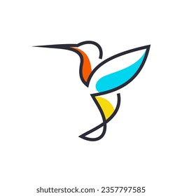 Hummingbird line Symbol Vorlage. Modernes lineares Vogel-Logo-Konzept. Frühlingsmarken-Identitätsgrafik. Schönes minimalistisches Naturetikett, Vektordesign.