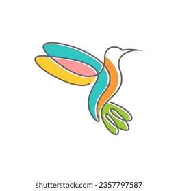 Hummingbird line Symbol Vorlage. Modernes lineares Vogel-Logo-Konzept. Frühlingsmarken-Identitätsgrafik. Schönes minimalistisches Naturetikett, Vektordesign.