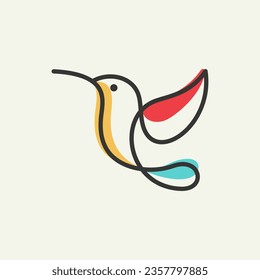 Hummingbird line Symbol Vorlage. Modernes lineares Vogel-Logo-Konzept. Frühlingsmarken-Identitätsgrafik. Schönes minimalistisches Naturetikett, Vektordesign.