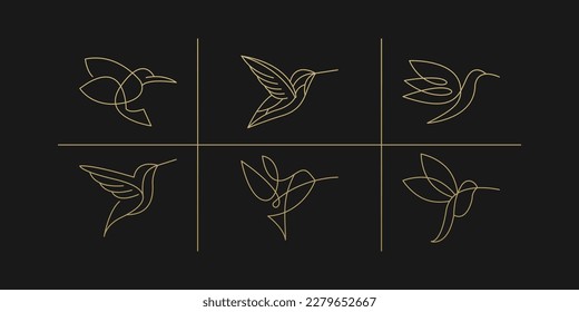 Logo-Designs der hummingbird Linie. Humming Bird Line Art Luxury Illustration Vectorlogo.