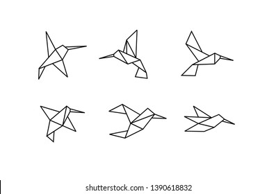 hummingbird logo black line with white background isolated origami abstract polygon icon designs vector illustration flat