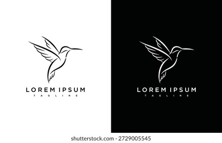 Hummingbird logo design concept with elegant lines and minimalistic style showcased on contrasting backgrounds