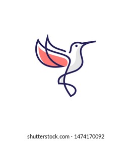 Hummingbird Logo Design Line Art Stock Vector