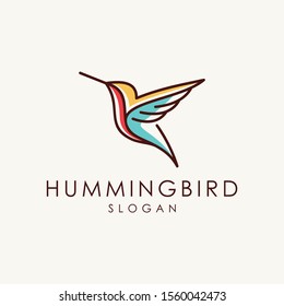 hummingbird logo design vector with full line and color styles