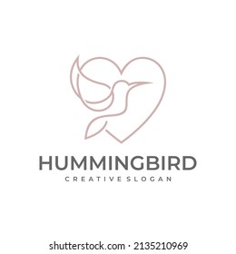 hummingbird logo design vector with full line and color styles
