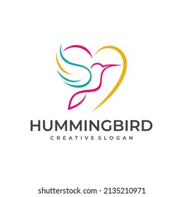 hummingbird logo design vector with full line and color styles
