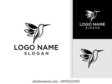 hummingbird logo design vector with simple line style