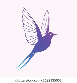 Hummingbird Logo, Graceful Vibrant Silhouette illustration of a hummingbird in flight vibrant gradient tones Color 