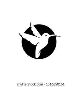 hummingbird logo modern simple bold vector, graphic in black circle frame for icon or animal design template