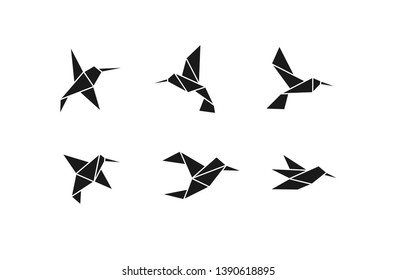 hummingbird logo origami abstract polygon icon designs vector illustration flat