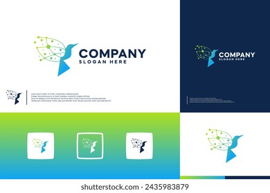 hummingbird logo , technology ,smart , future ,logo design vector.