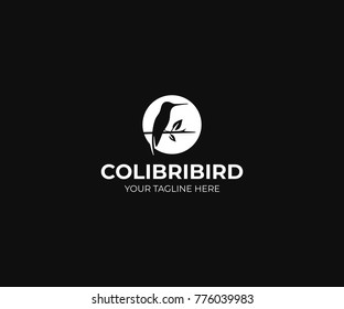 Hummingbird Logo Template. Colibri and Moon Vector Design. Bird Illustration
