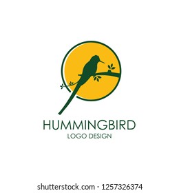 Hummingbird Logo Template. Colibri and Sunset Vector Design. Bird Illustration - Vector