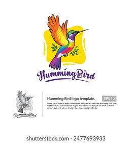 Hummingbird logo template with a humming bird that colored with colorfull style.