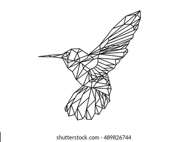 Hummingbird Low Poly Style Line Art. Editable Clip Art.